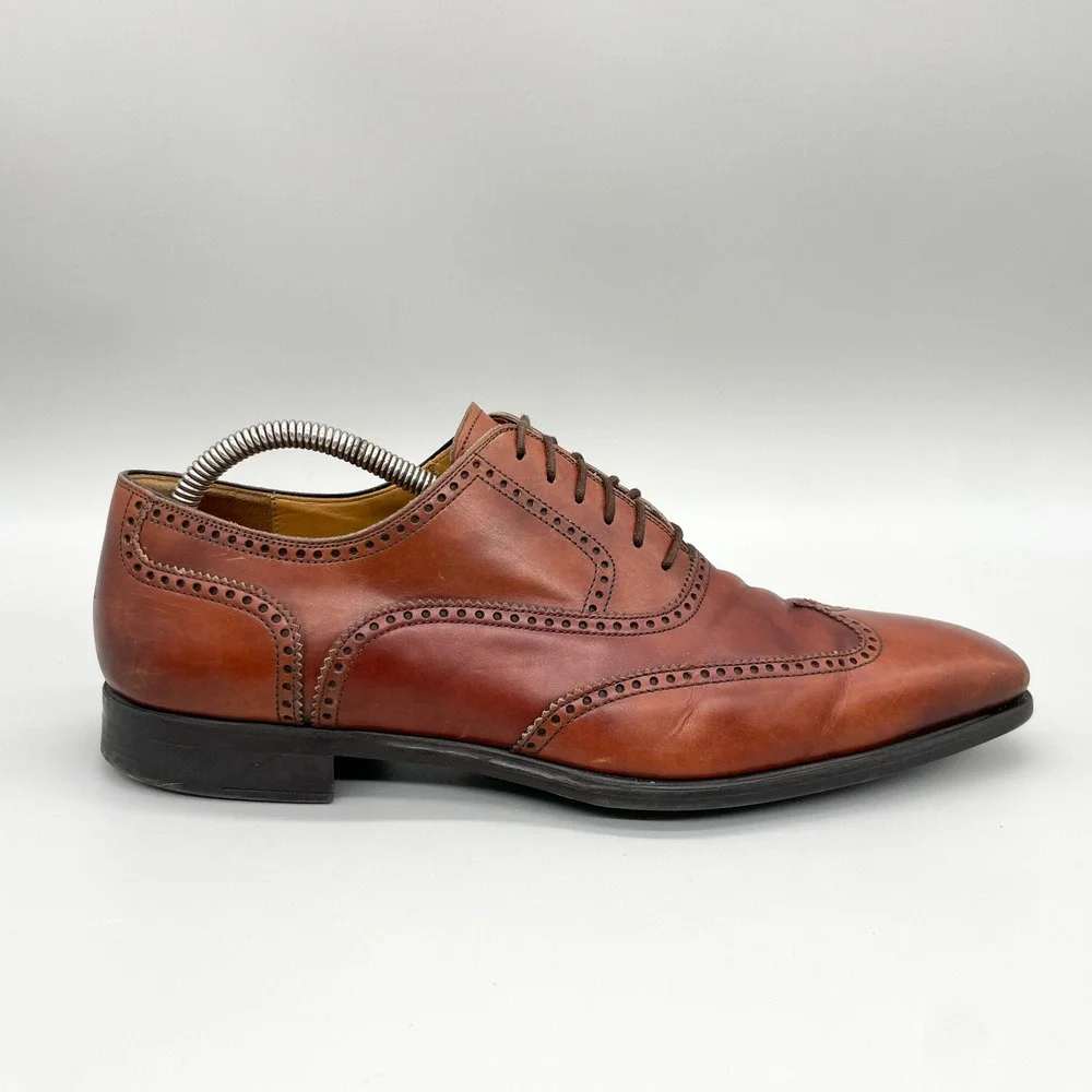 Magnanni Neiman Marcus Mens 9 M Cognac Leather Wingtip Oxford Shoes Brogue Derby